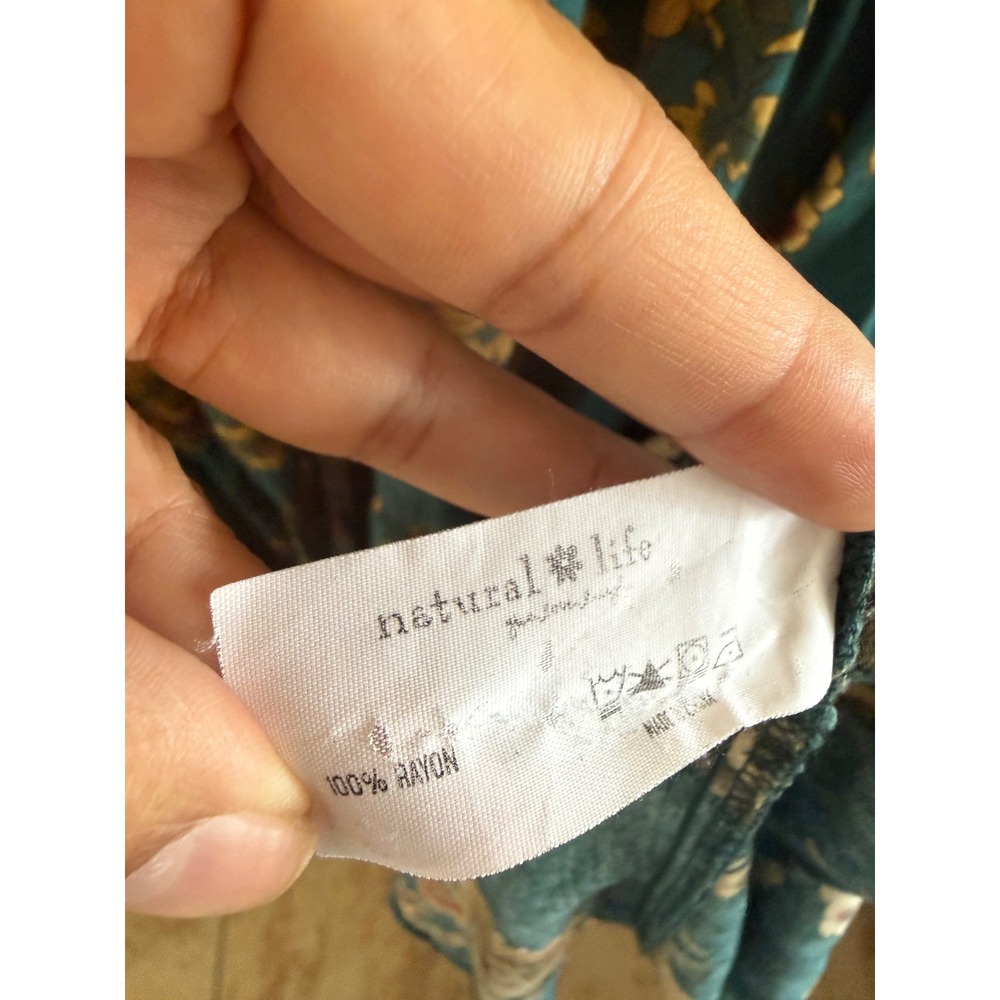 Natural Life Teal Floral Tiered Rebecca Midi Dress Large Rayon Boho Puff Sleeve - Picture 6 of 9
